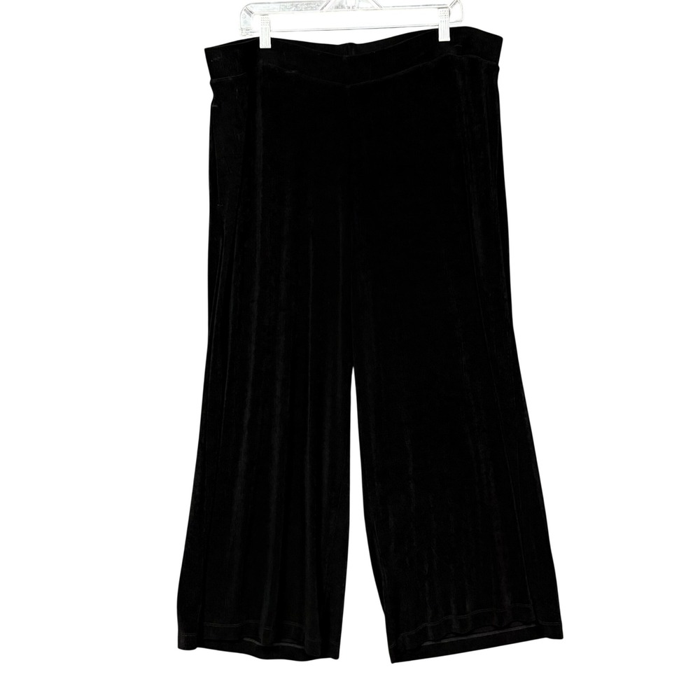 Chicos Travelers Wide Leg Crop Pants 3 Womens 16 XL Black Slinky Knit Stretch